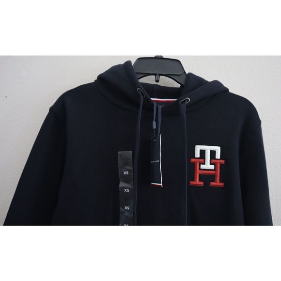 Tommy Hilfiger Mens Sz XS Navy Monogram Logo Cotton Blend Hoodie Sweatshirt $129 - Picture 3 of 12